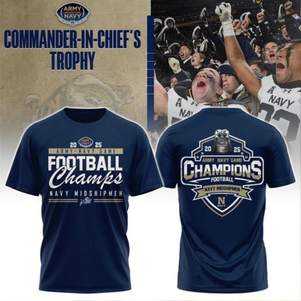 Official Navy Midshipmen 2025 Army-Navy Game Football Champs Logo Two Sided Shirt