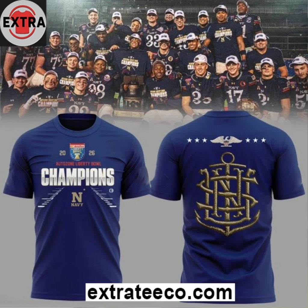 Official Navy Midshipmen 2026 Liberty Bowl Champions Logo Two Sided Shirt