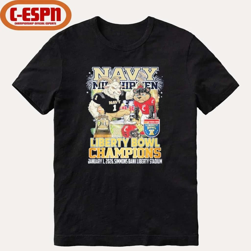 Official Navy Midshipmen Mascot Liberty Bowl Champions 2026 Shirt