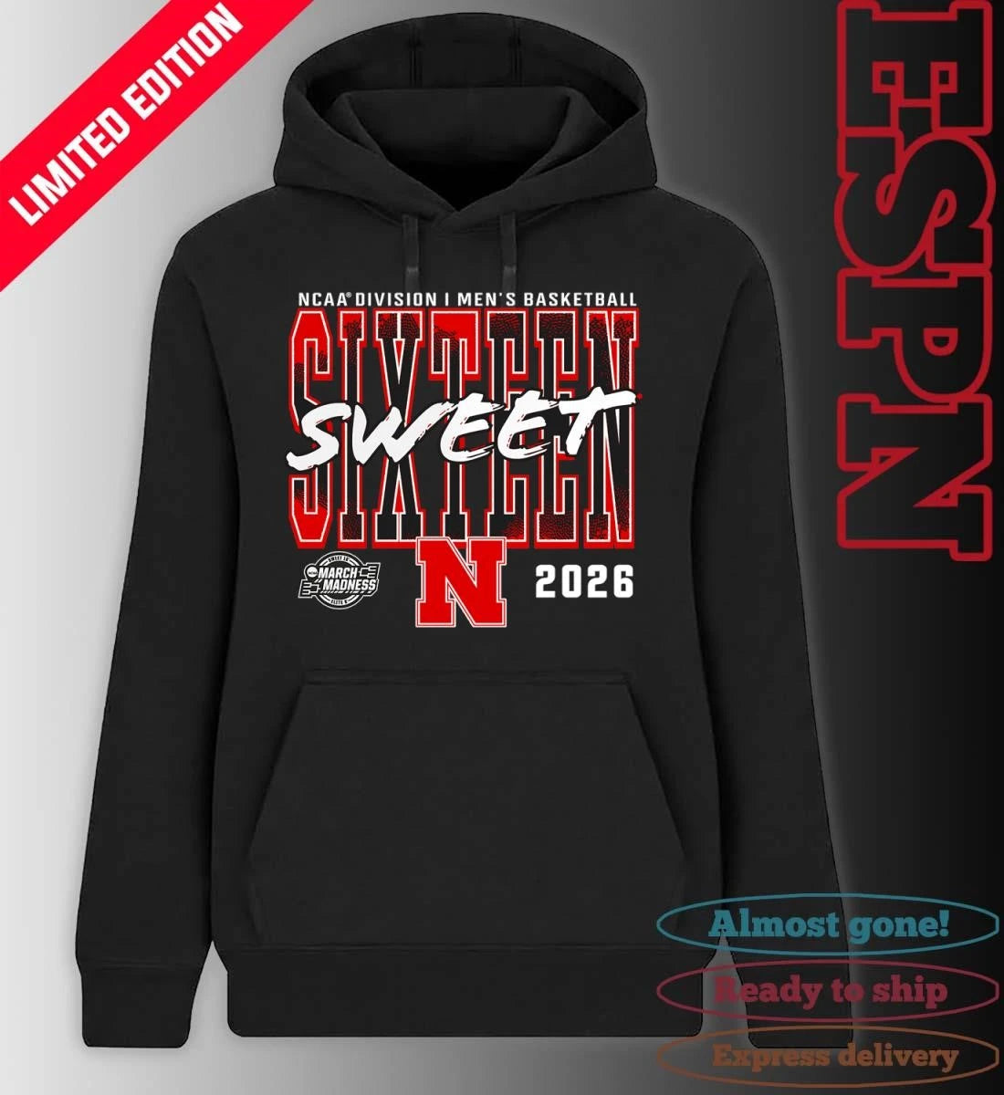 Official Nebraska Cornhuskers 2026 NCAA Men’s Basketball Tournament March Madness Sweet 16 T-Shirt