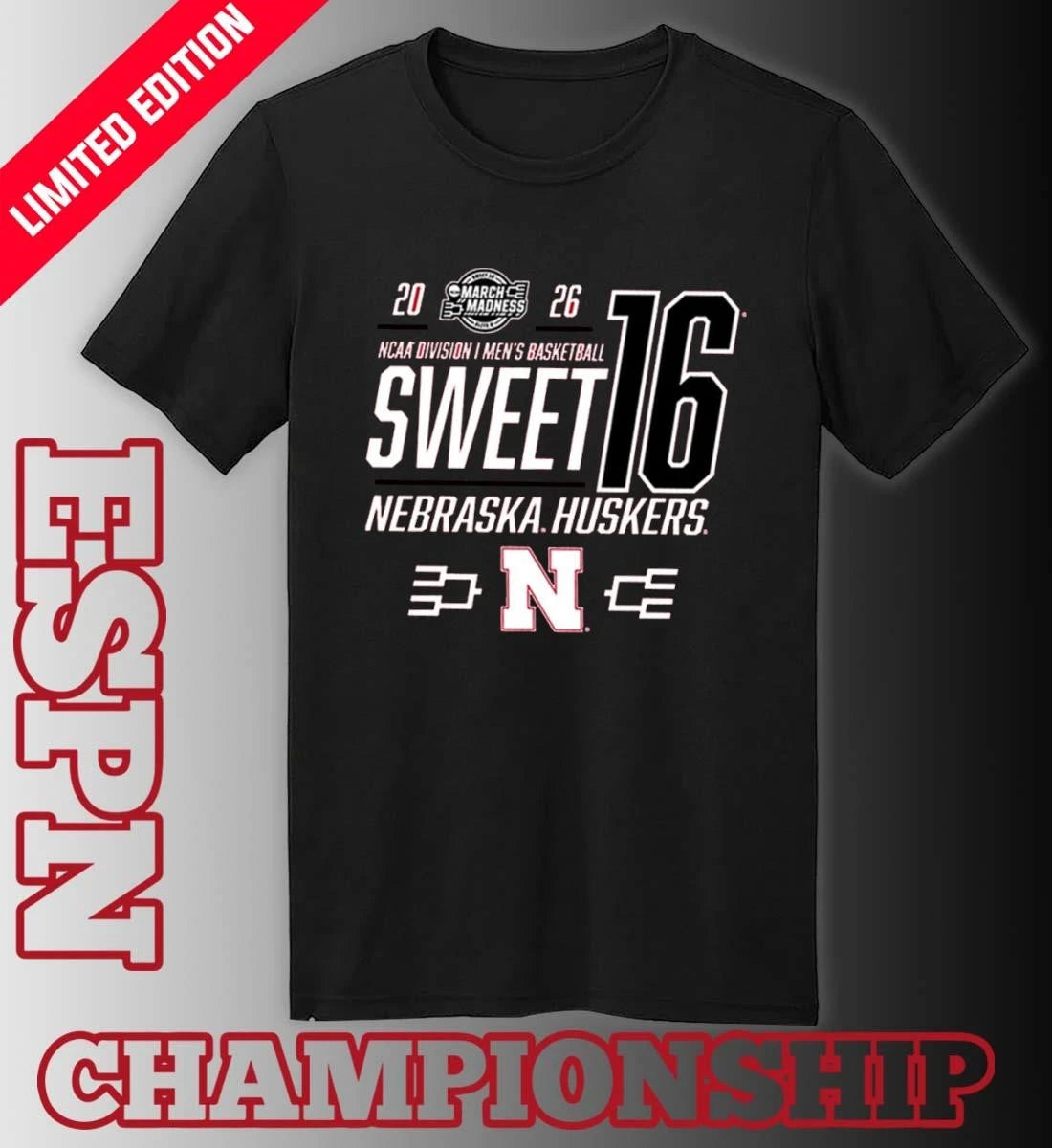 Official Nebraska Cornhuskers Men’s Basketball Sweet 16 Bound Net 2026 Shirt