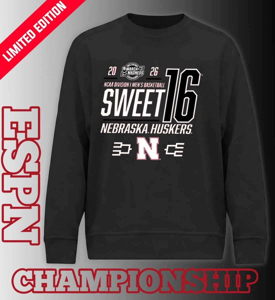 Official Nebraska Cornhuskers Men’s Basketball Sweet 16 Bound Net 2026 Shirt