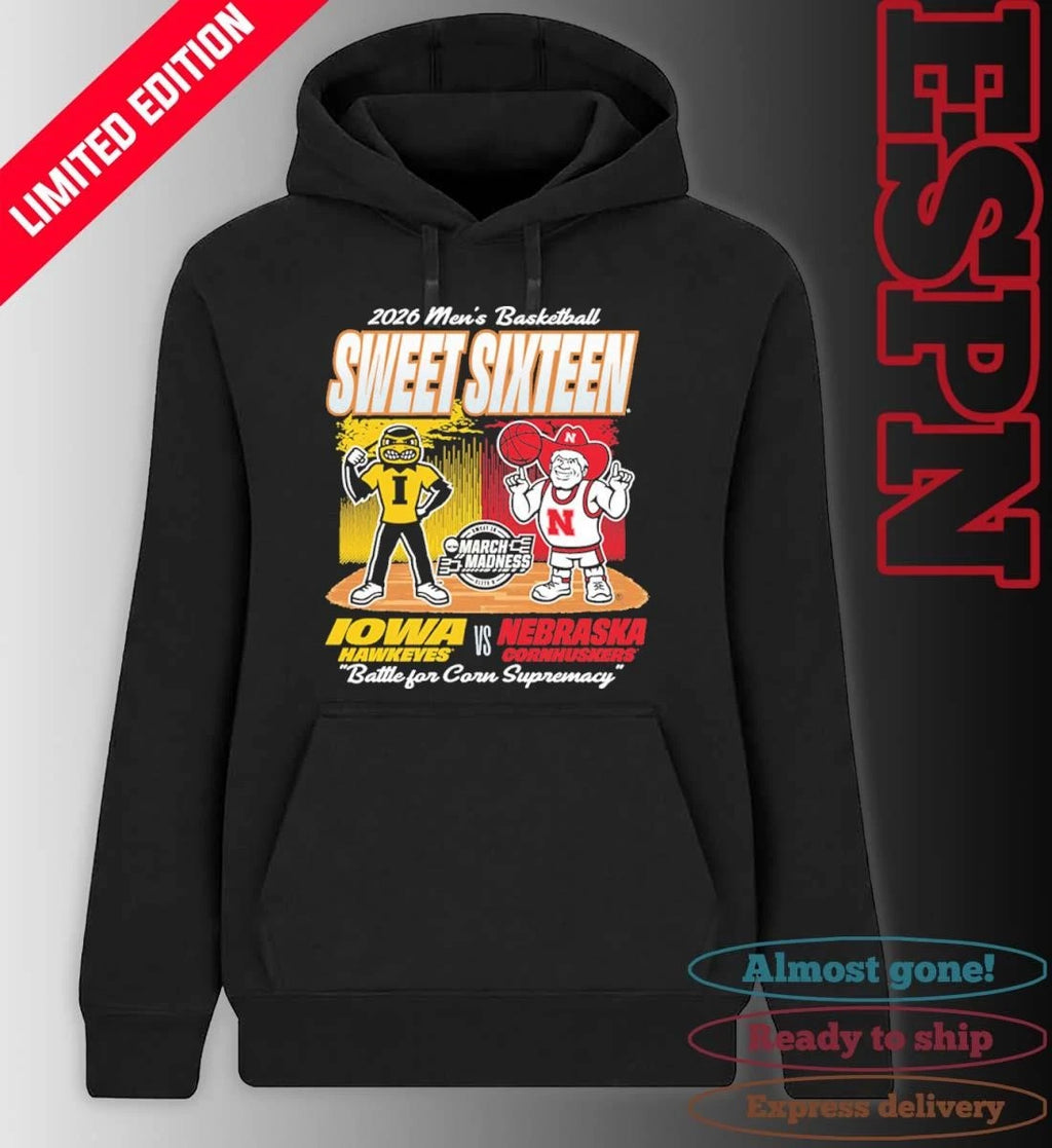 Official Nebraska Cornhuskers Vs Iowa Hawkeyes Mascot 2026 NCAA Men’s Basketball Sweet 16 Shirt