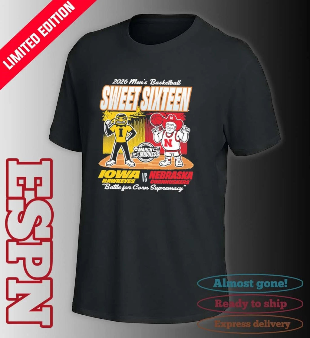 Official Nebraska Cornhuskers Vs Iowa Hawkeyes Mascot 2026 NCAA Men’s Basketball Sweet 16 Shirt