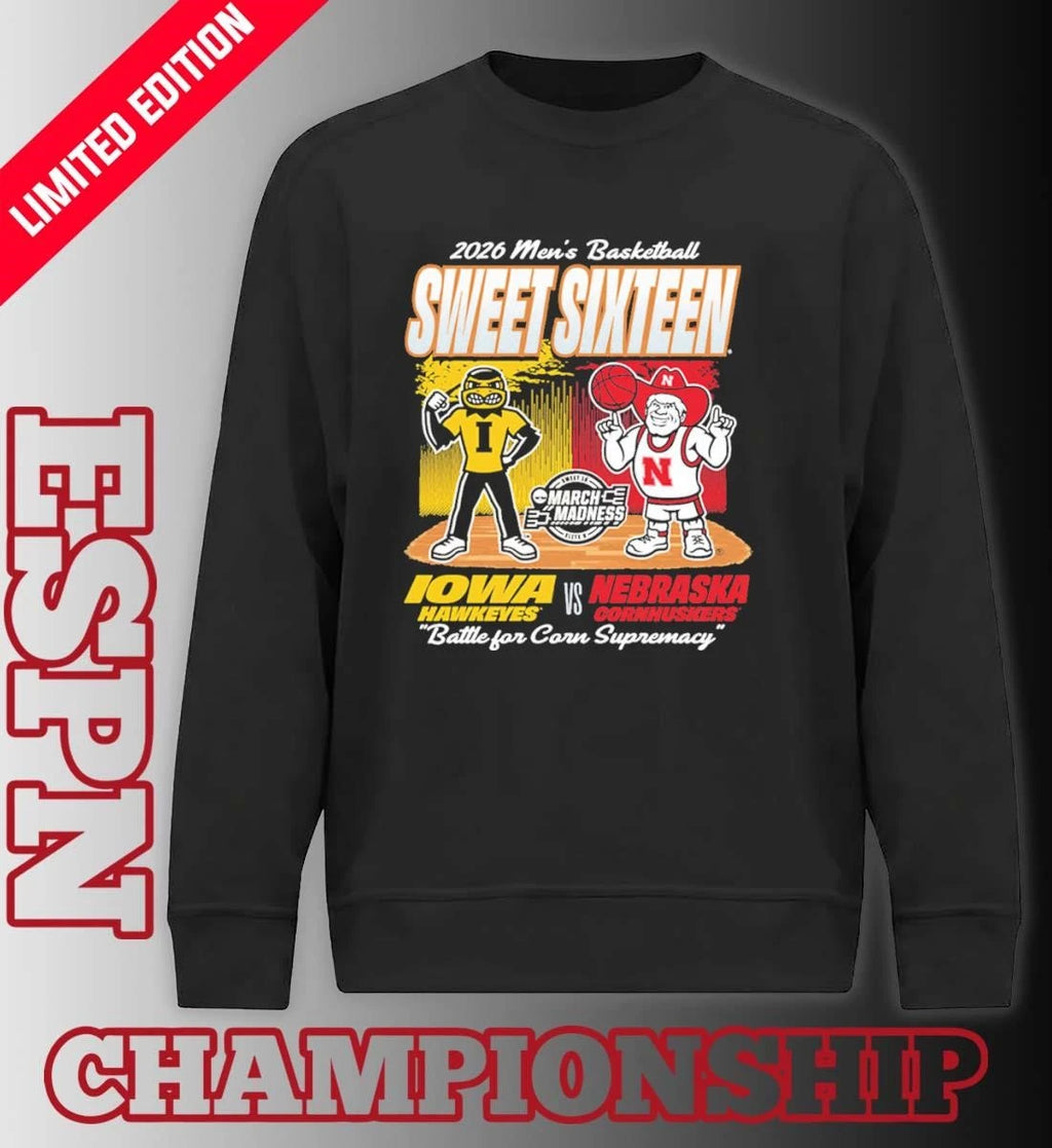 Official Nebraska Cornhuskers Vs Iowa Hawkeyes Mascot 2026 NCAA Men’s Basketball Sweet 16 Shirt