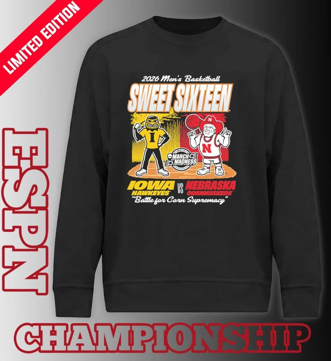 Official Nebraska Cornhuskers Vs Iowa Hawkeyes Mascot 2026 NCAA Men’s Basketball Sweet 16 Shirt