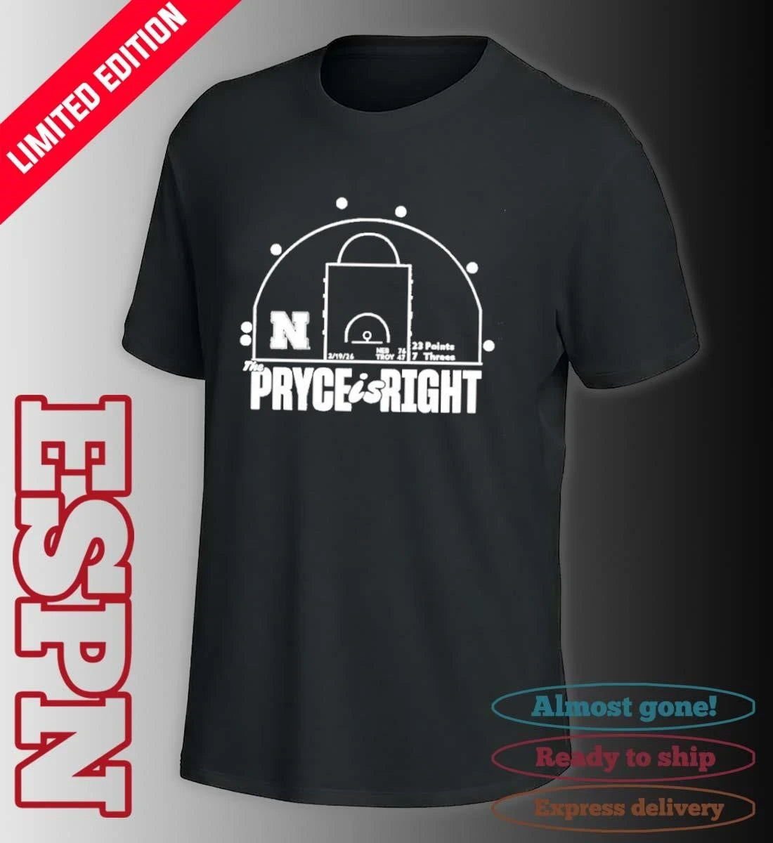 Official Nebraska Huskers Basketball Pryce Sandfort Is Right Red Shot Chart Shirt
