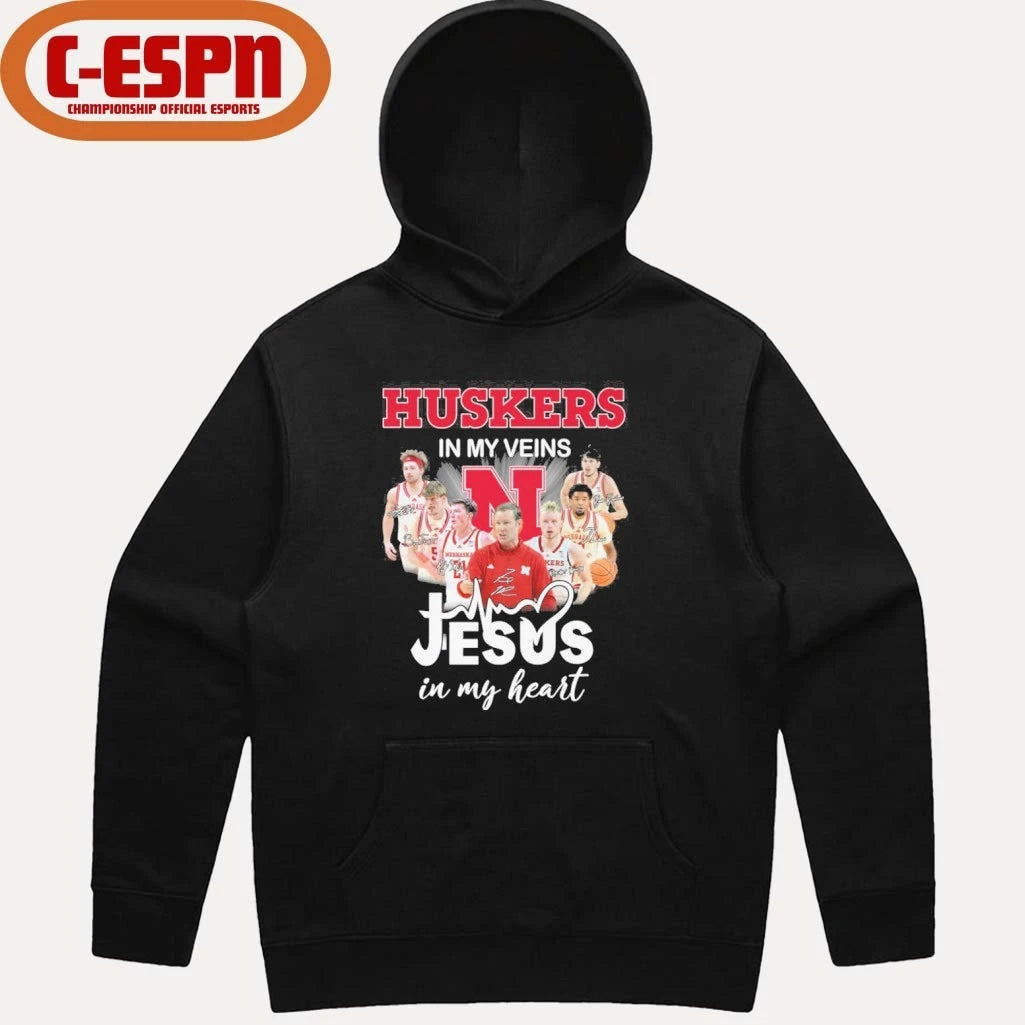 Official Nebraska Huskers Men’s Basketball In My Veins Jesus In My Heart Shirt