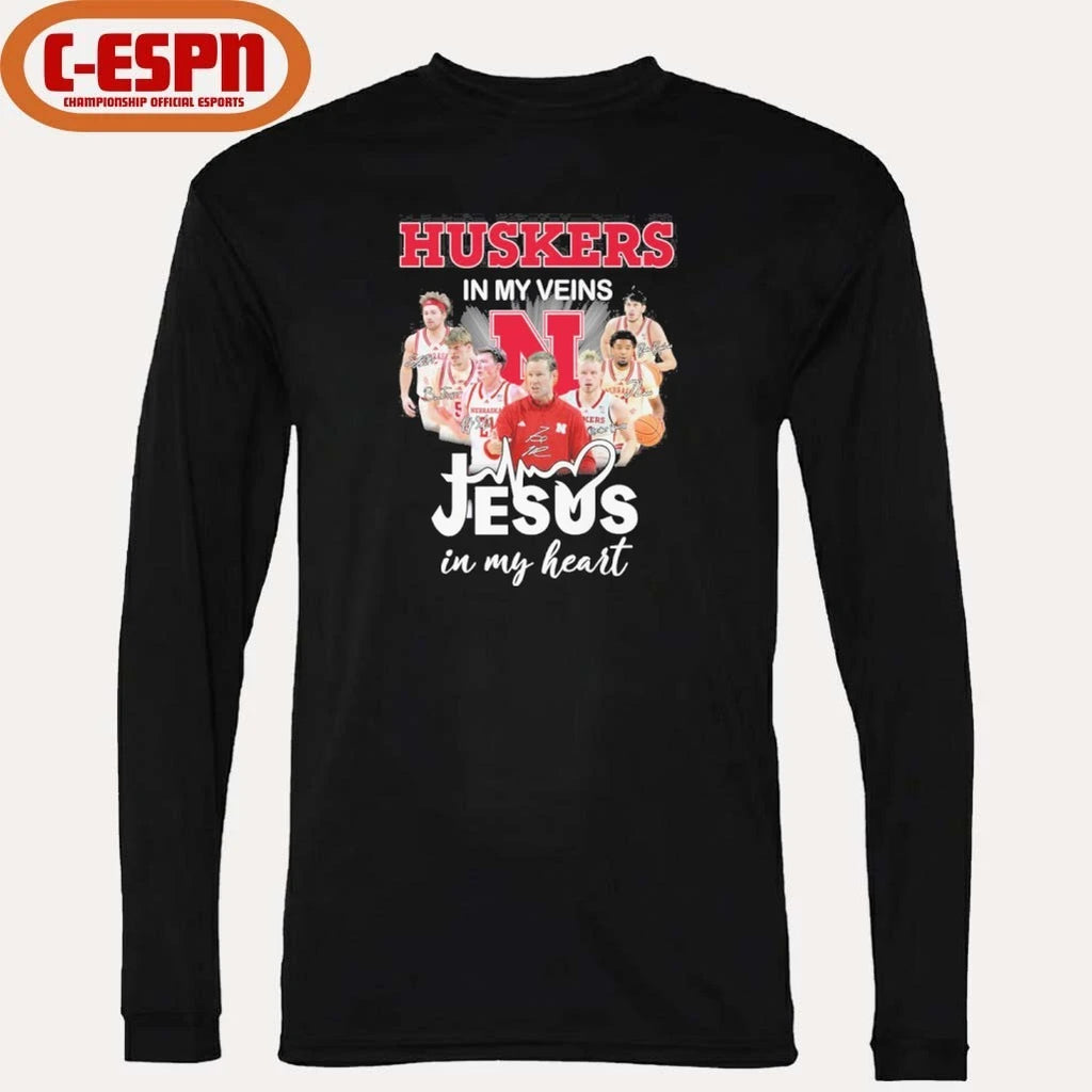 Official Nebraska Huskers Men’s Basketball In My Veins Jesus In My Heart Shirt