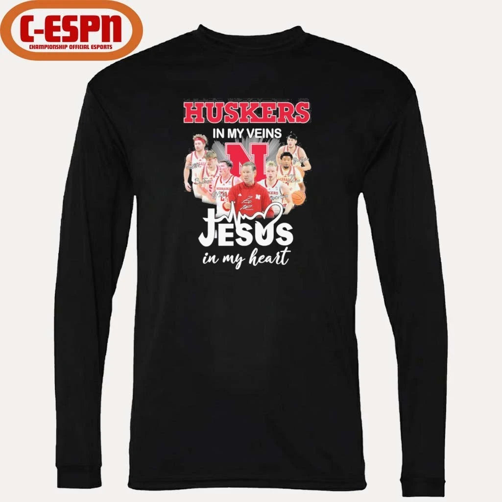 Official Nebraska Huskers Men’s Basketball In My Veins Jesus In My Heart Shirt