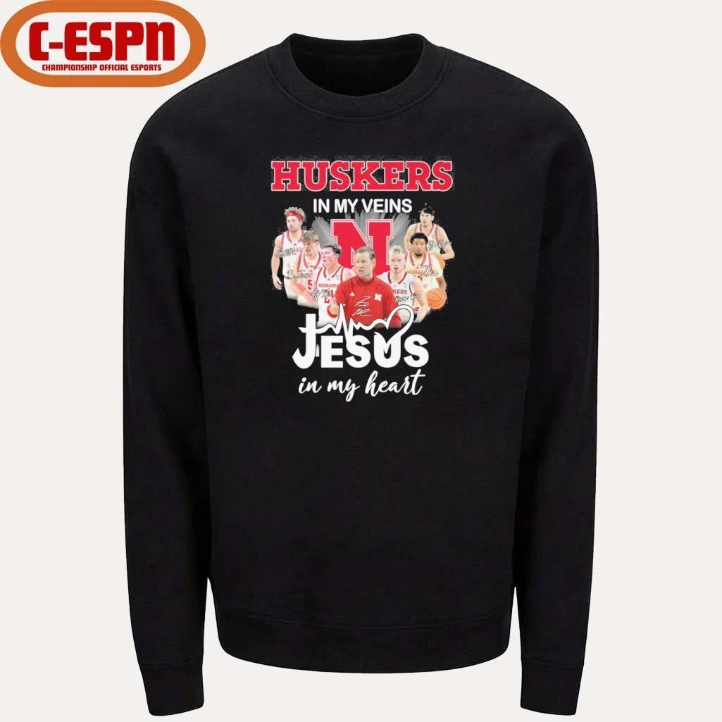 Official Nebraska Huskers Men’s Basketball In My Veins Jesus In My Heart Shirt