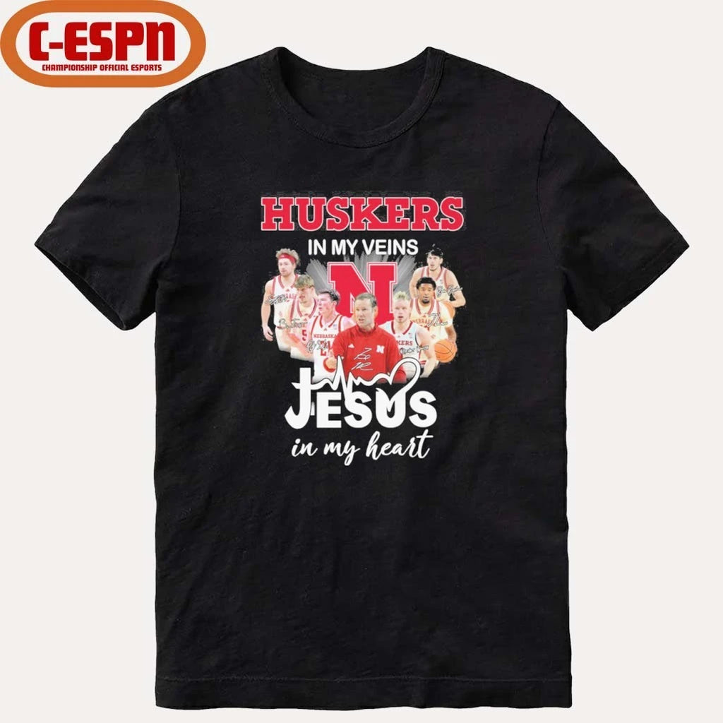 Official Nebraska Huskers Men’s Basketball In My Veins Jesus In My Heart Shirt