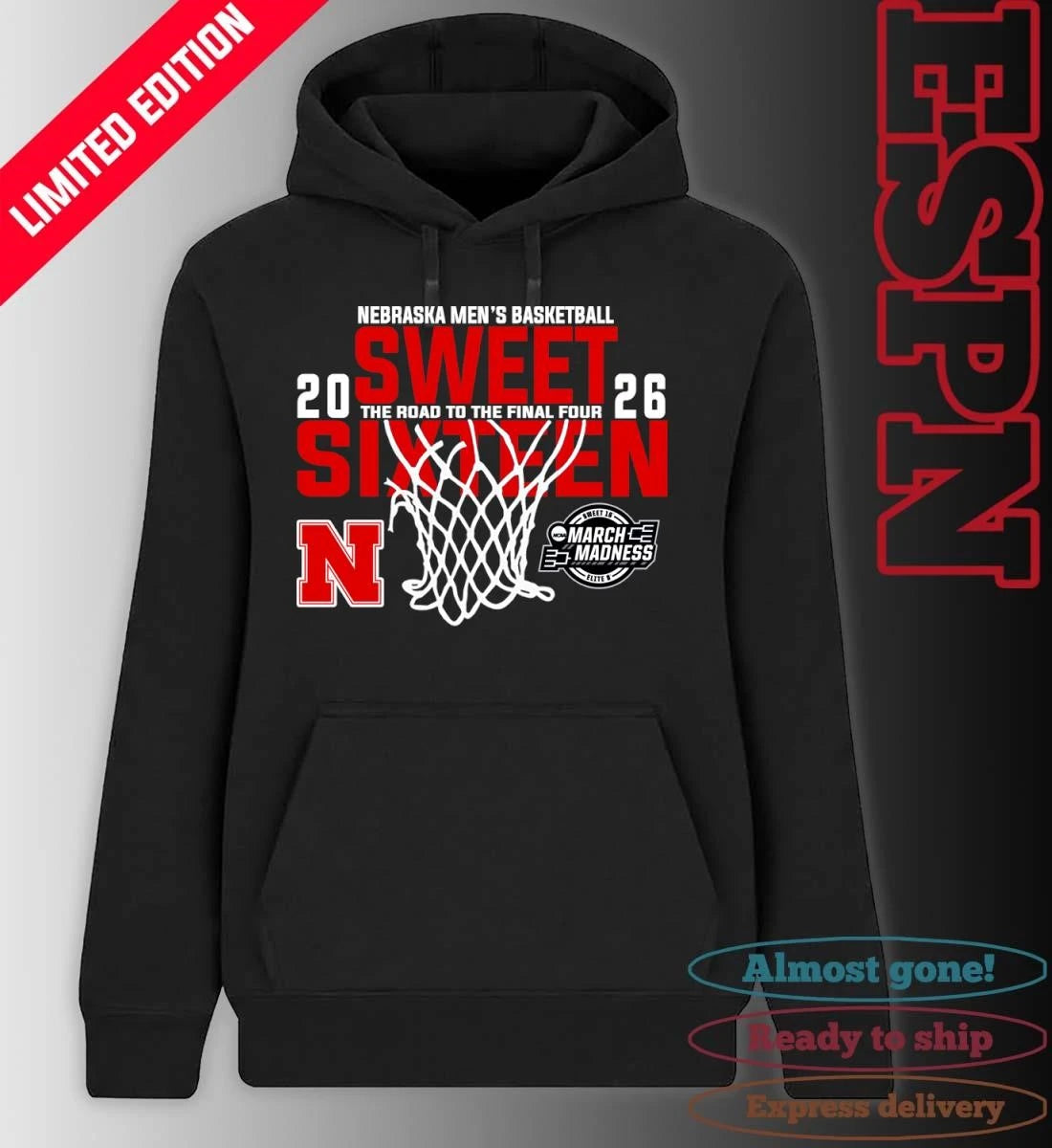 Official Nebraska Men’s Basketball 2026 Sweet Sixteen The Road To The Final Four Shirt