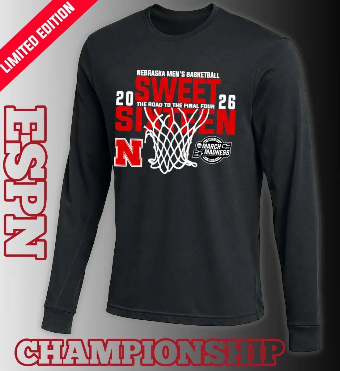 Official Nebraska Men’s Basketball 2026 Sweet Sixteen The Road To The Final Four Shirt