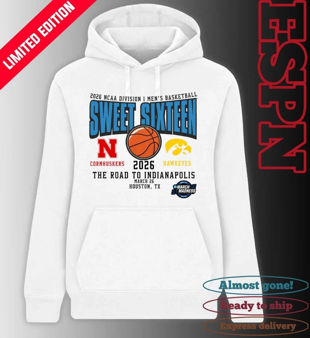 Official Nebraska Vs Iowa 2026 NCAA DI Men’s Basketball Tournament Sweet Sixteen T-Shirt