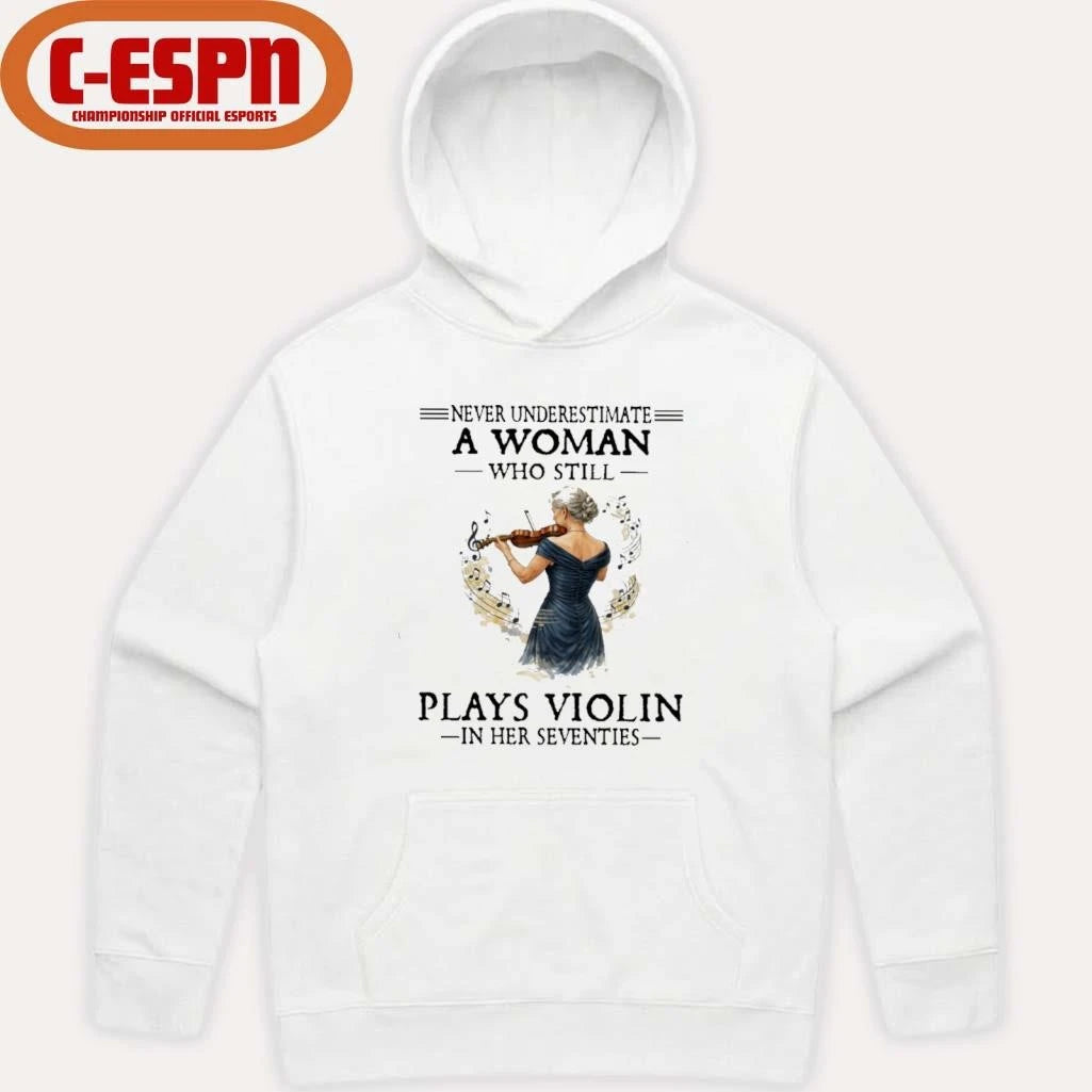 Official Never Underestimate A Woman Who Still Plays Violin In Her Seventies shirt