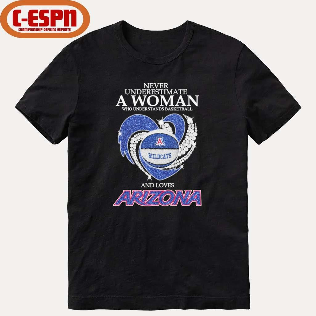 Official Never Underestimate A Woman Who Understands Basketball And Loves Arizona Basketball Heart Shirt