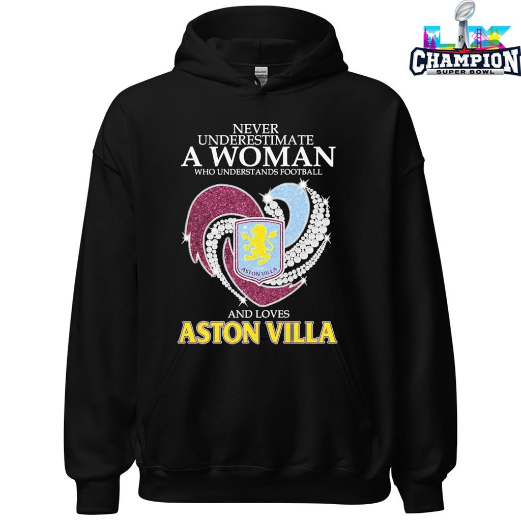 Official Never Underestimate A Woman Who Understands Football And Loves Aston Villa Diamond Heart T-shirts