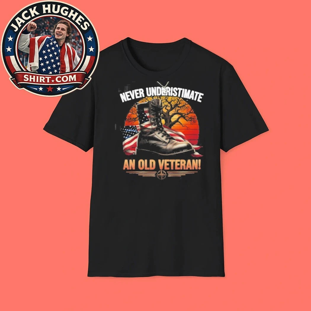 Official Never Underestimate An Old Veteran Sunset Combat Boot Shirt