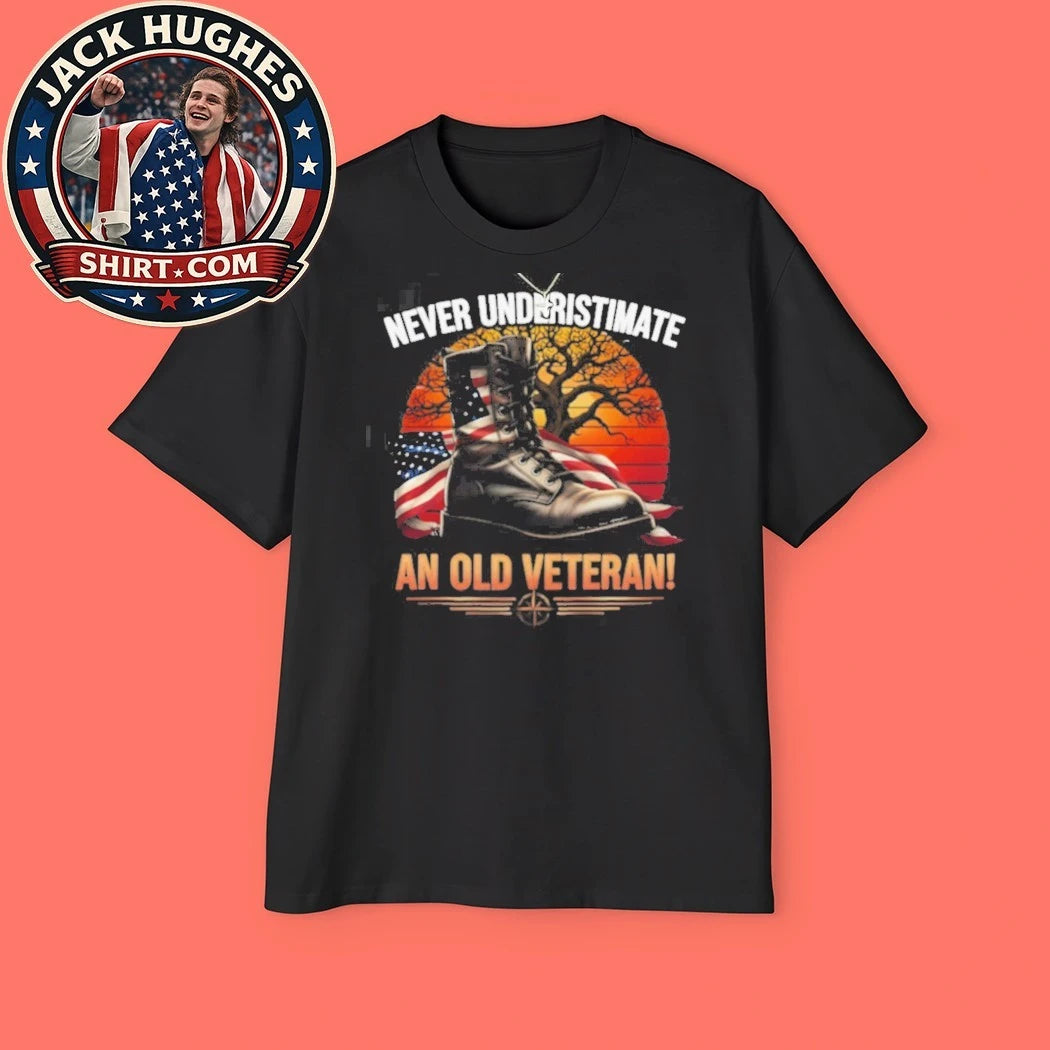 Official Never Underestimate An Old Veteran Sunset Combat Boot Shirt