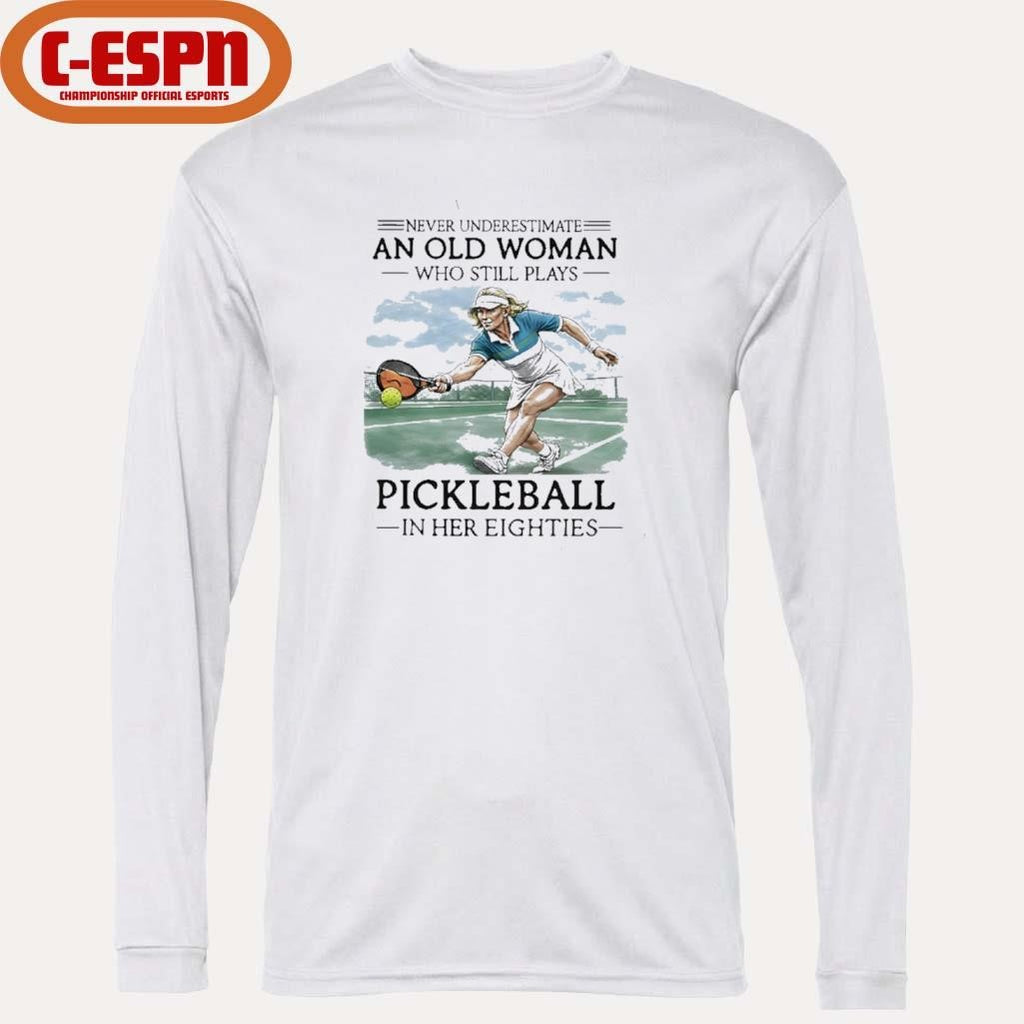 Official Never Underestimate An Old Woman Who Still Plays Pickleball In Her Eighties Retro Shirt