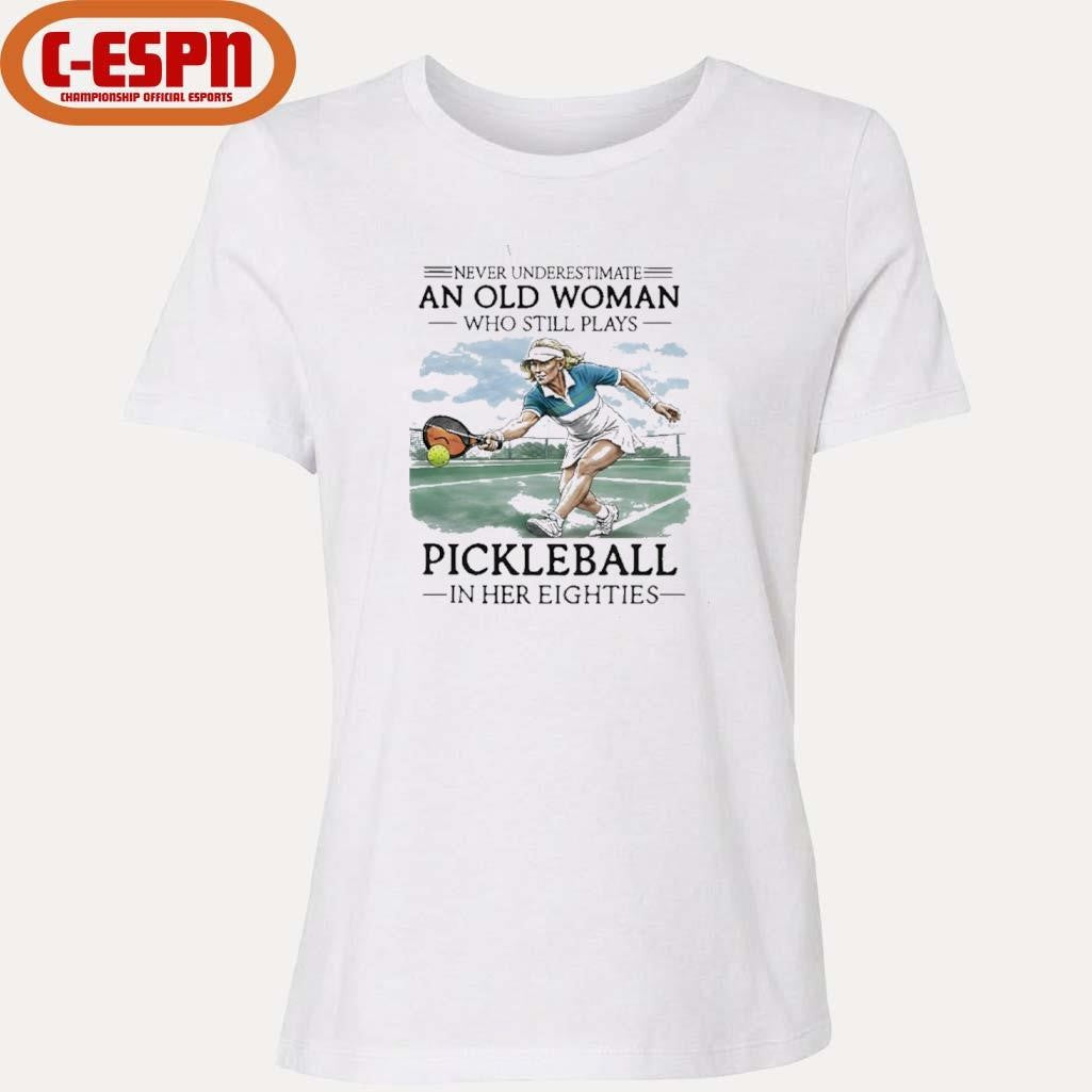 Official Never Underestimate An Old Woman Who Still Plays Pickleball In Her Eighties Retro Shirt
