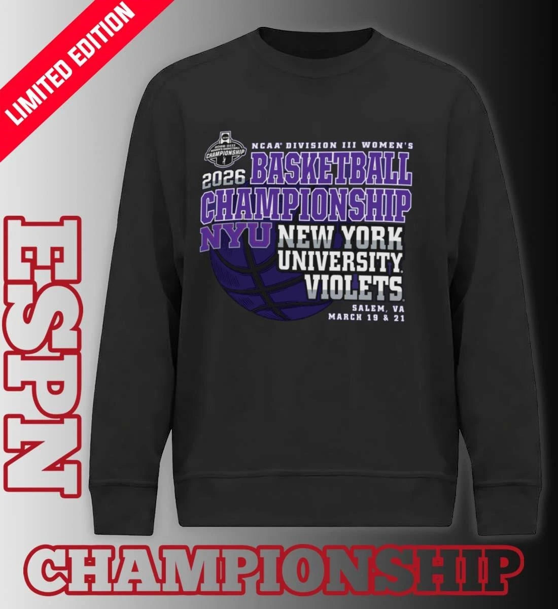 Official New York University Violets 2026 NCAA DIII Women’s Basketball Championship Shirt