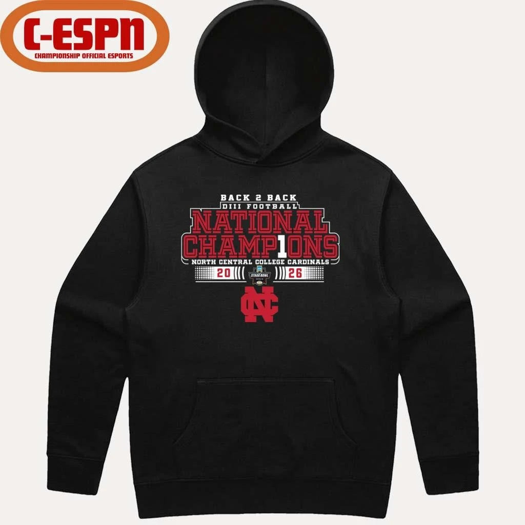 Official North Central College Back 2 Back NCAA DIII Football National Champions T-Shirt