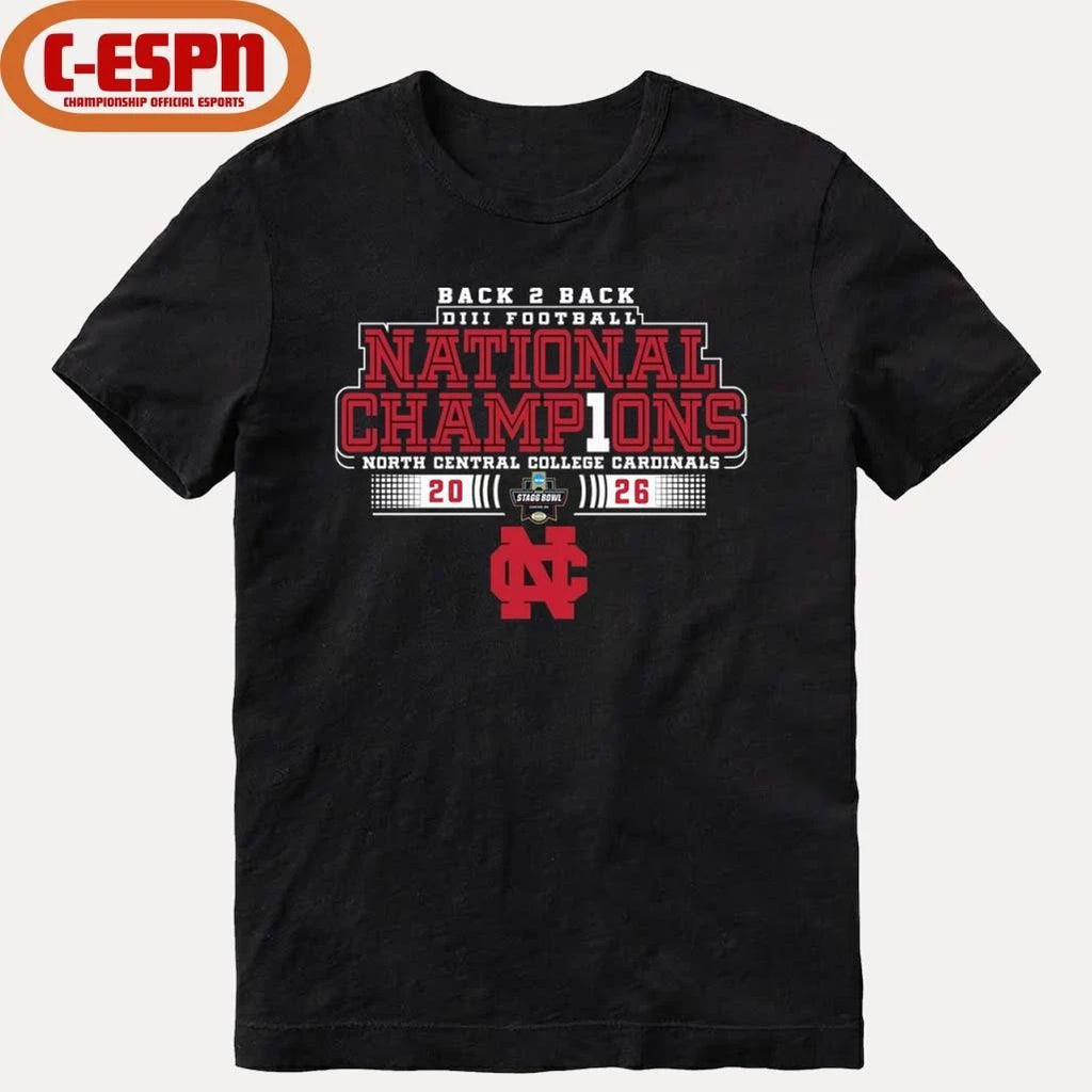 Official North Central College Back 2 Back NCAA DIII Football National Champions T-Shirt