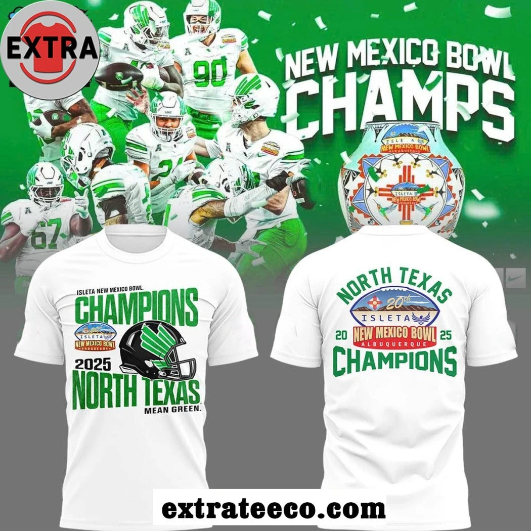 Official North Texas Mean Green 2025 New Mexico Bowl Champions Logo Hoodie T-Shirt
