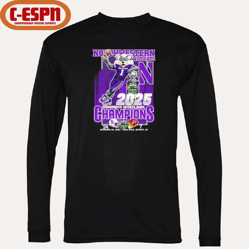 Official Northwestern Wildcats Mascot 2025 Gameabove Sports Bowl Champions Shirt