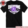 Official Northwestern Wildcats Purple Blue 84 2025 Game Above Sports Bowl Football Champions Helmet And Logo T-Shirt