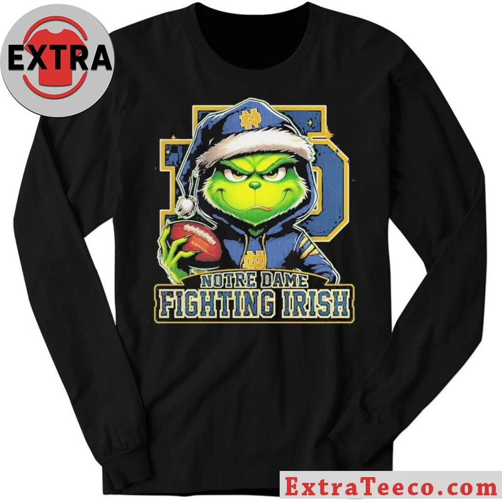 Official Notre Dame Fighting Irish 2025 Grinch Merry Touchdown Christmas Logo T-Shirt