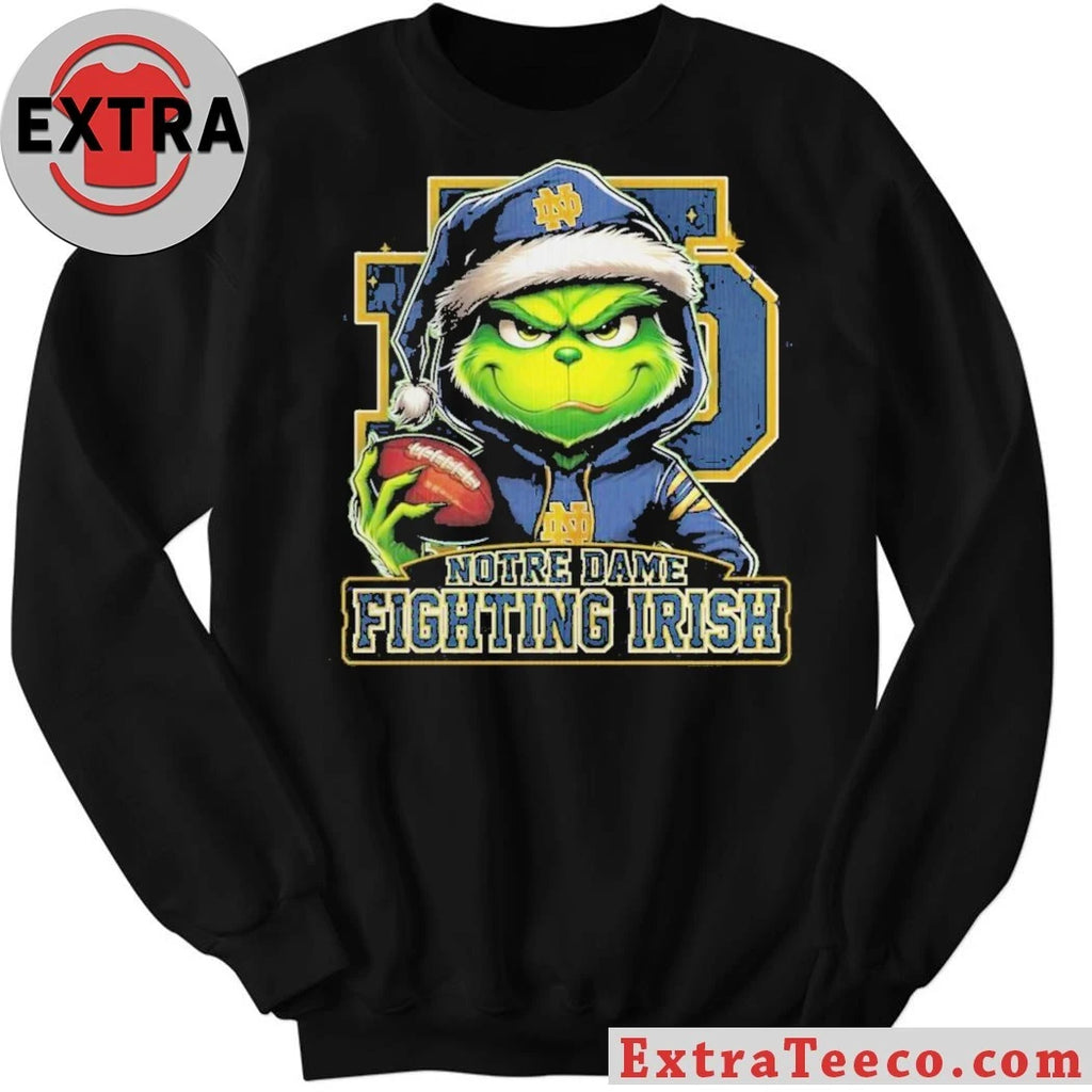 Official Notre Dame Fighting Irish 2025 Grinch Merry Touchdown Christmas Logo T-Shirt