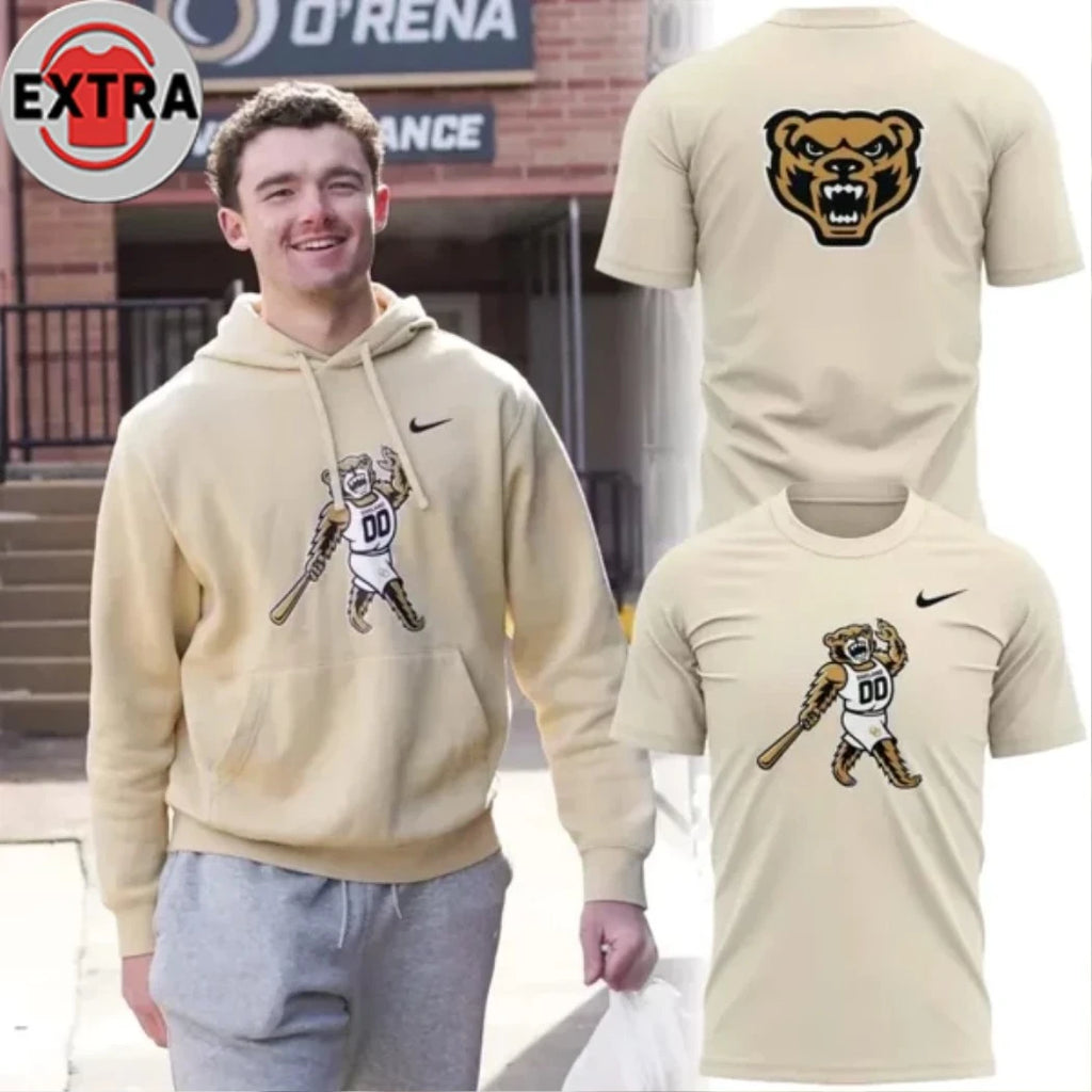 Official Oakland University Baseball Retro Mascot Two Sided T-shirt
