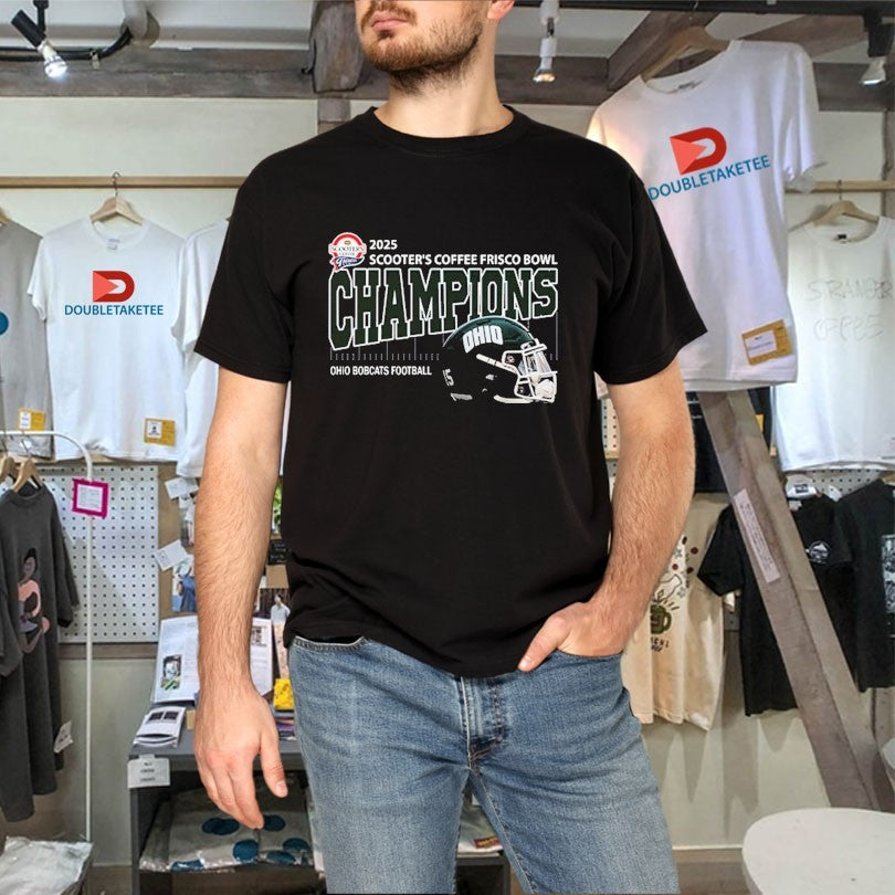 Official Ohio Bobcats Football Are Scooter’s Coffee Frisco Bowl Champions Helmet At Ford Center At The Star On December 23 2025 Shirts