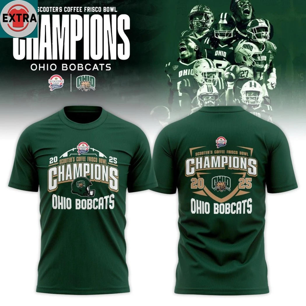 Official Ohio Bobcats Scooter’s Coffee Frisco Bowl Champion 2025 Logo Hoodie T-Shirt