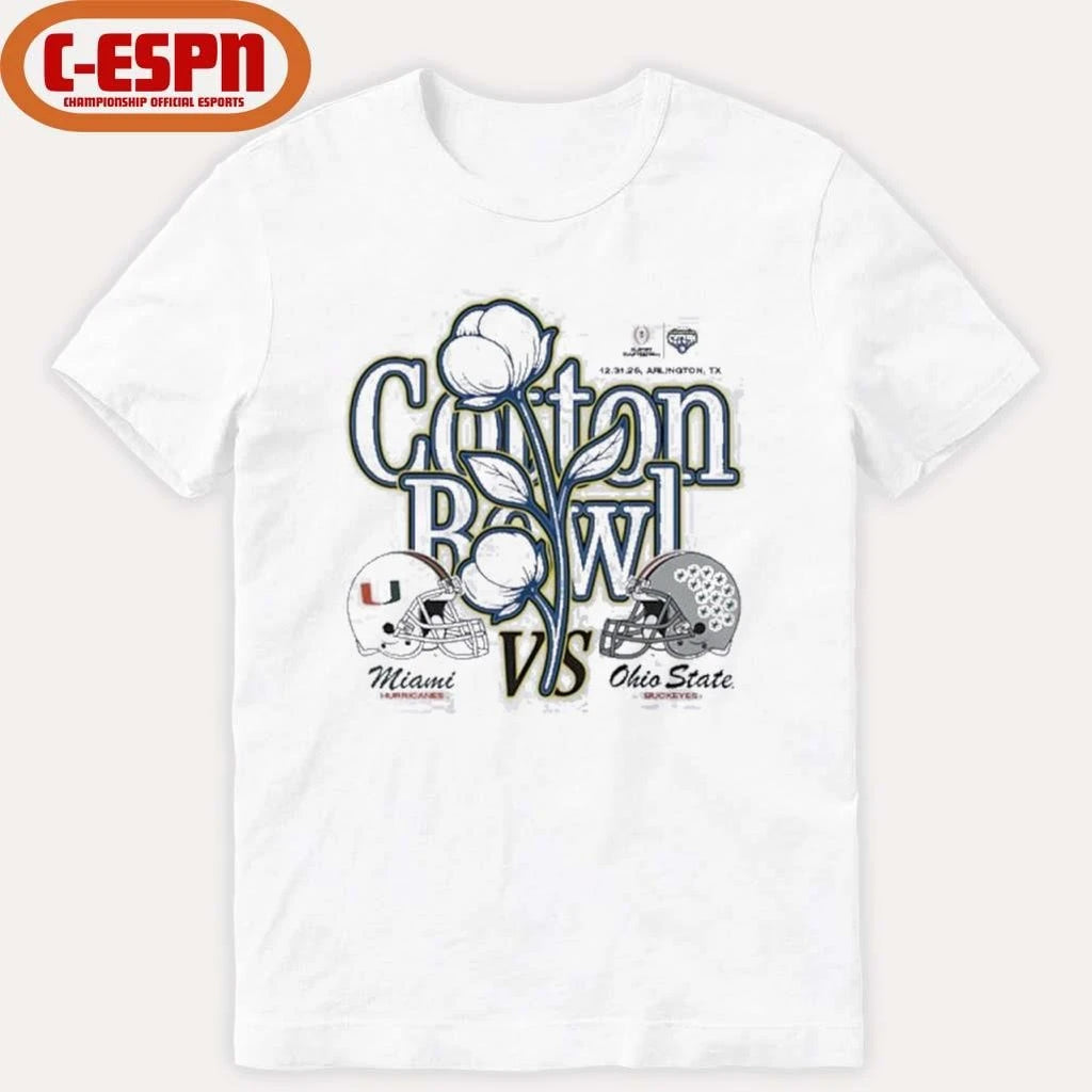 Official Ohio State Vs Miami 2025 Cotton Bowl At Arlington, TX December 31, 2025 Helmet Shirt