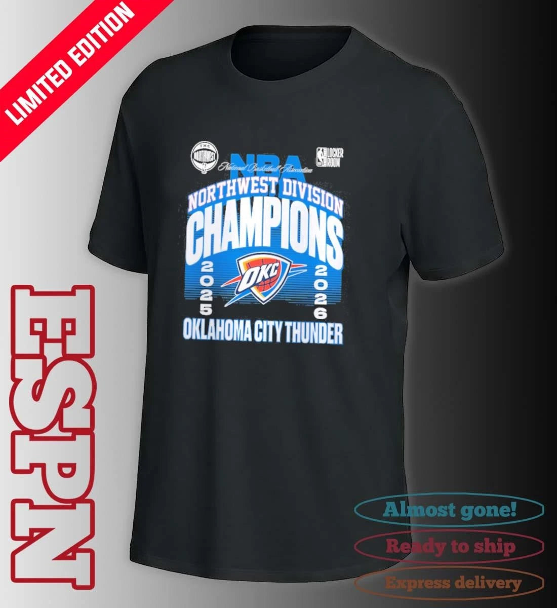 Official Oklahoma City Thunder 2026 NBA Northwest Division Champions Locker Room T-Shirt