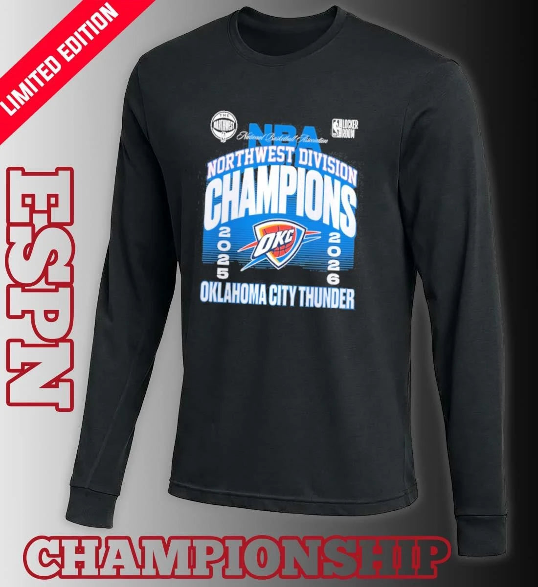 Official Oklahoma City Thunder 2026 NBA Northwest Division Champions Locker Room T-Shirt