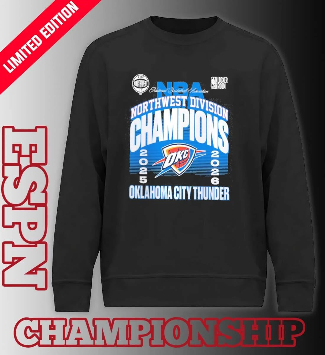 Official Oklahoma City Thunder 2026 NBA Northwest Division Champions Locker Room T-Shirt