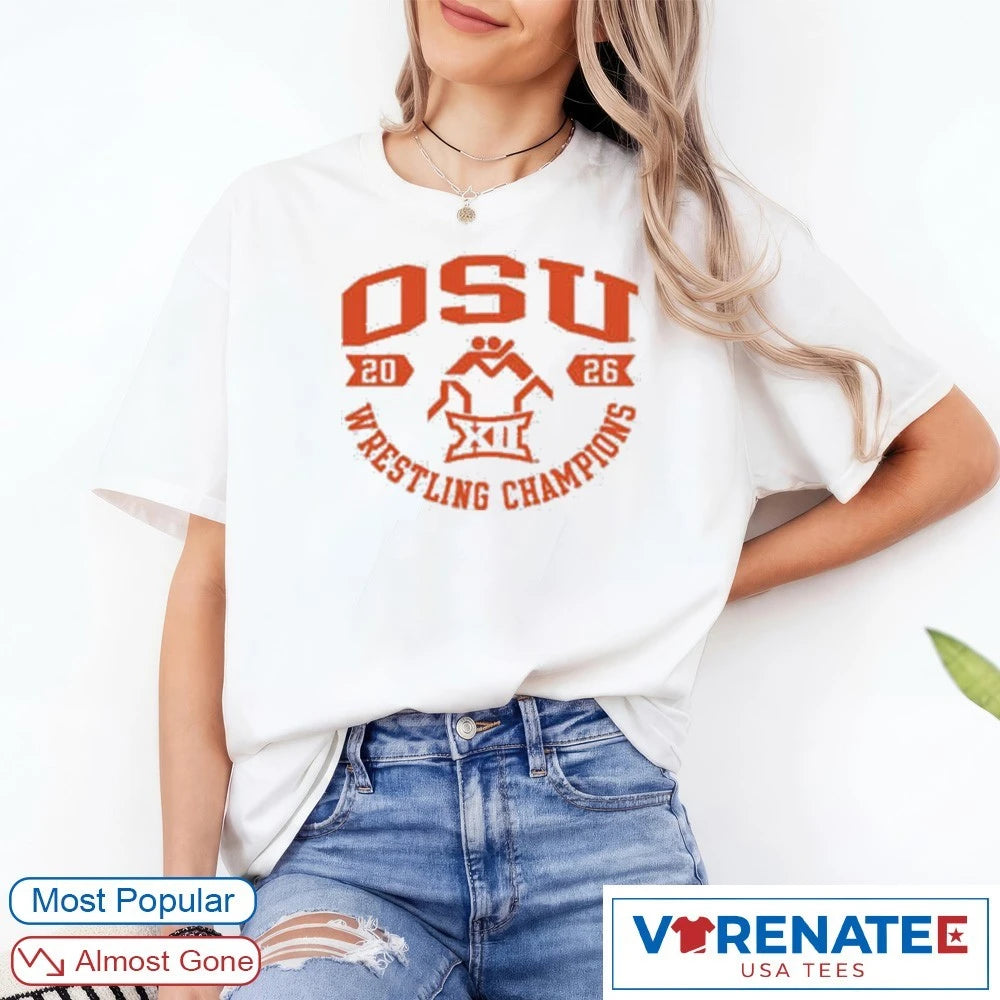 Official Oklahoma State Cowboys Big 12 2026 Wrestling Champions T-Shirt