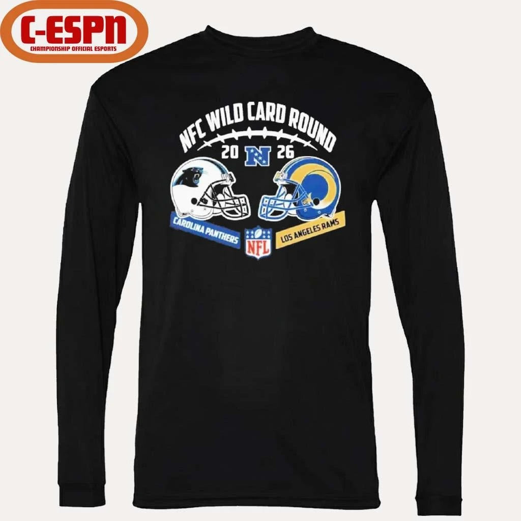 Official Panthers Vs Rams NFC Wild Card Round Helmet Matchup T-Shirt