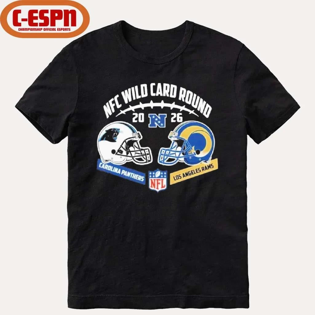Official Panthers Vs Rams NFC Wild Card Round Helmet Matchup T-Shirt