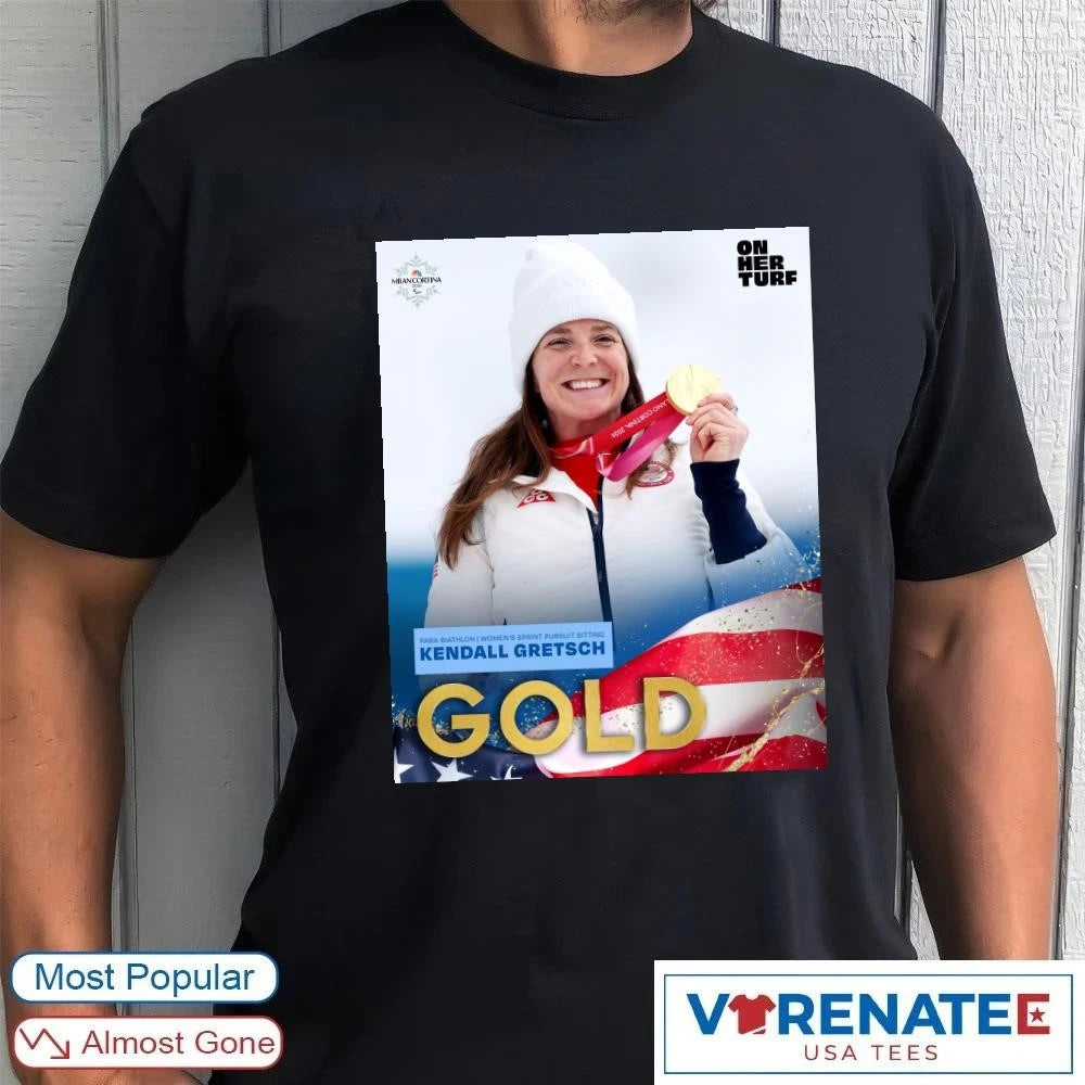 Official Para Biathlon Women’s Sprint Pursuit Sitting Kendall Gretsch Gold Medal T-Shirt
