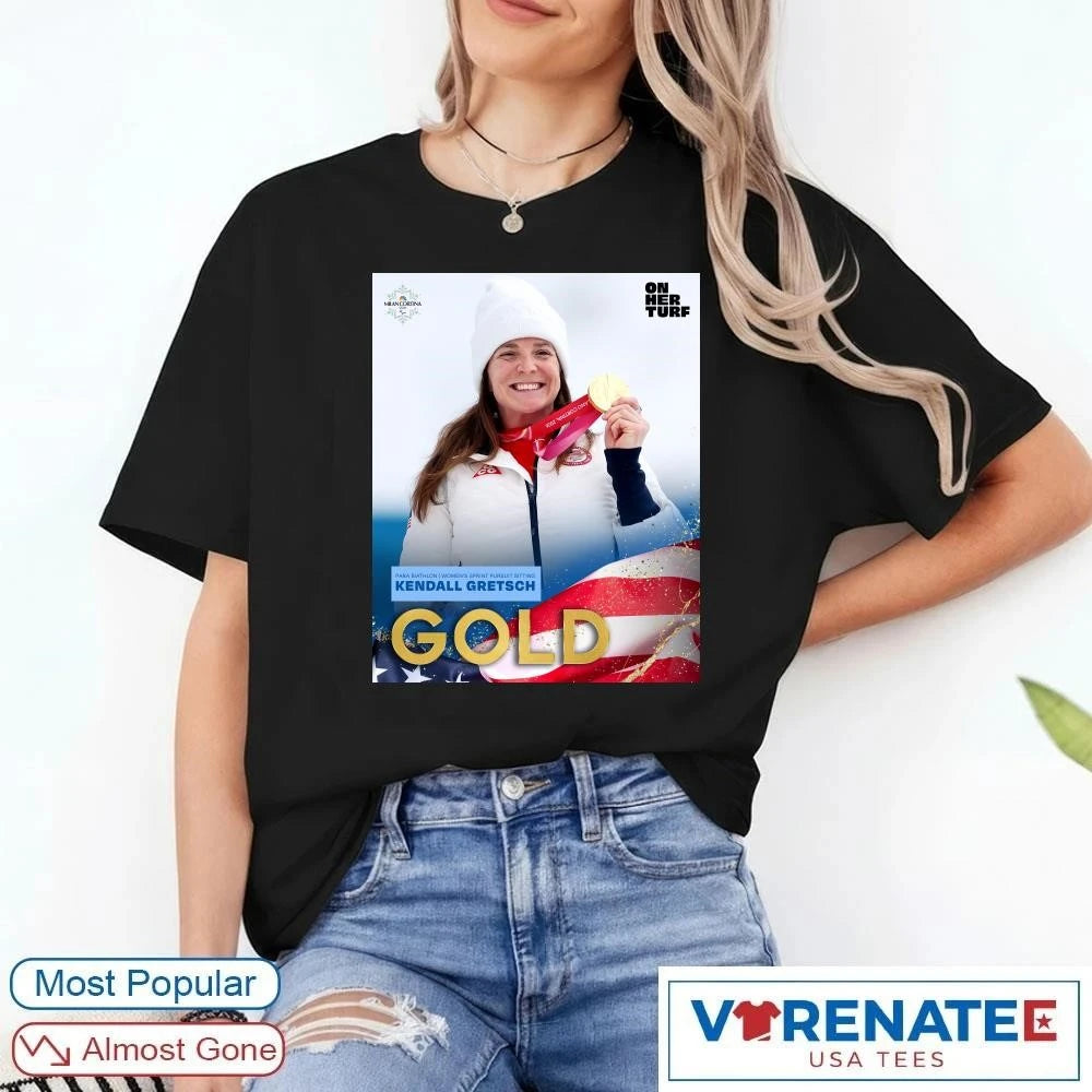 Official Para Biathlon Women’s Sprint Pursuit Sitting Kendall Gretsch Gold Medal T-Shirt