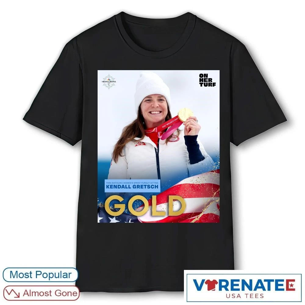 Official Para Biathlon Women’s Sprint Pursuit Sitting Kendall Gretsch Gold Medal T-Shirt