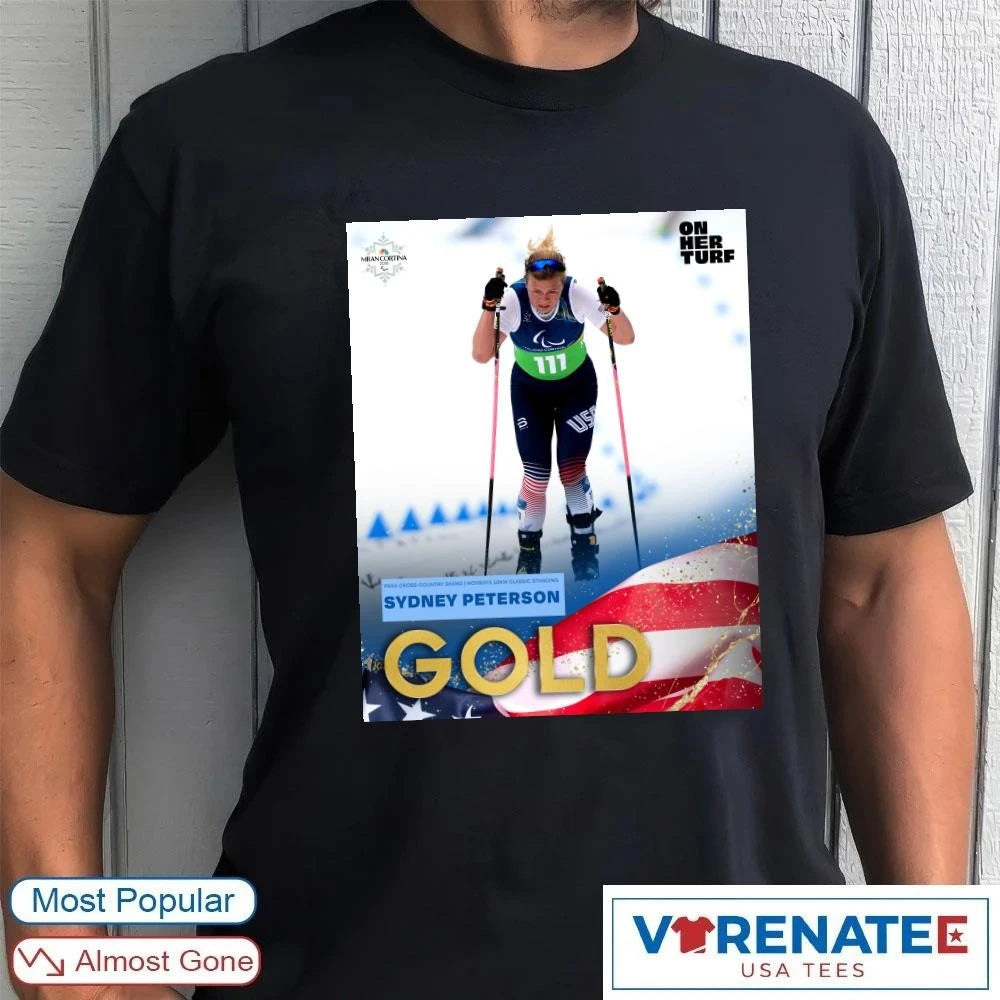 Official Para Cross-country Skiing Women’s 10km Classic Standing Sydney Peterson Gold Medal Winter Paralympics T-Shirt
