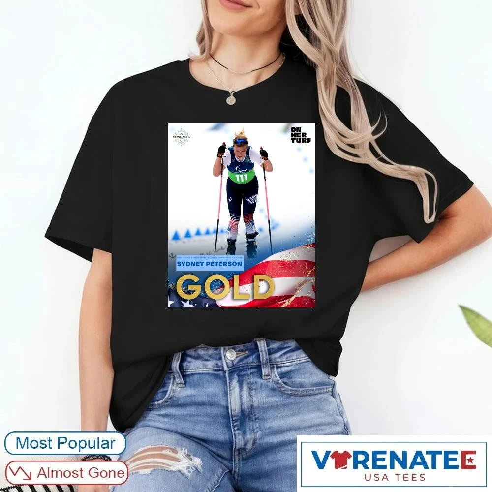 Official Para Cross-country Skiing Women’s 10km Classic Standing Sydney Peterson Gold Medal Winter Paralympics T-Shirt