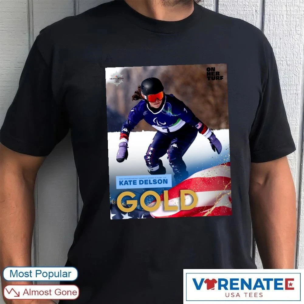 Official Para Snowboarding Women’s Banked Slalom – Ll2 Kate Delson Gold Medal T-Shirt